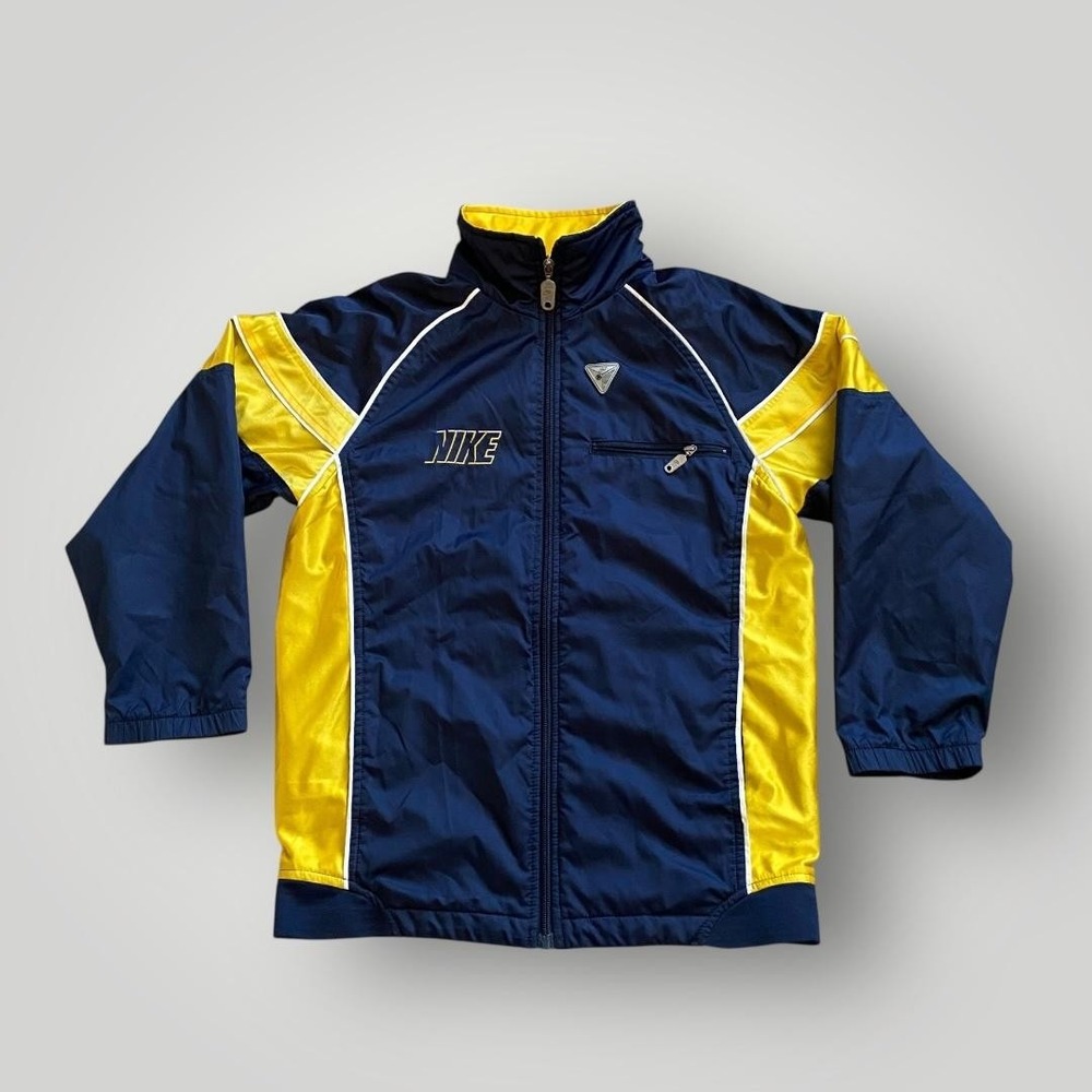 Vintage Nike Jacket Boys Medium 10-12 Blue Yellow Full Zip Windbreaker Mesh